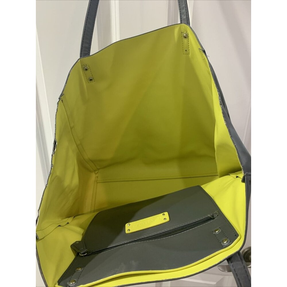 Vera Bradley Tote Bag Purse Vinyl Laser Cut "Flower Shower" Gray & Yellow - Picture 3 of 9